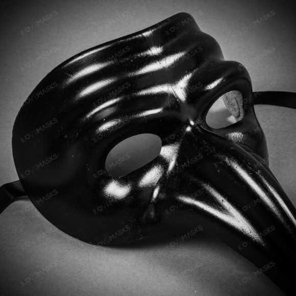 Zanni Long Nose Venetian MardiGras Mask Full Face Masquerade - Black - Picture 8 of 8